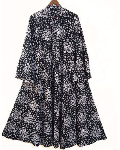 Petal Noir Front Open Long Flared Abaya