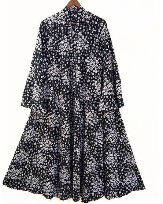 Petal Noir Front Open Long Flared Abaya