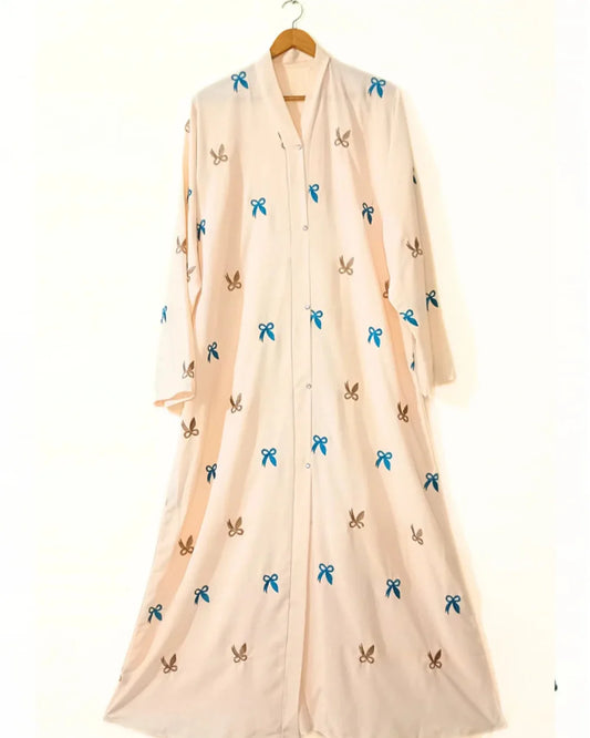 Peachy Charm Bow Embroided Front Open Abaya