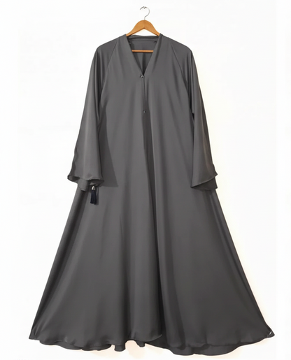 Ash Grey Front Open long Flair Nidha Abaya