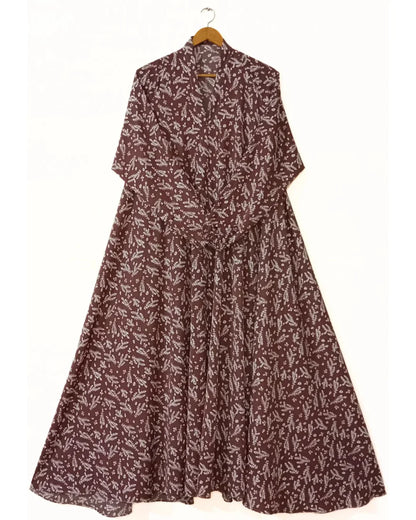 Chestnut Bloom Front Open Long Flair Abaya