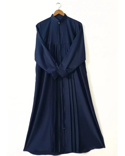 Nidha Zipper Pocket Abaya with Collar-Dark Blue Grey