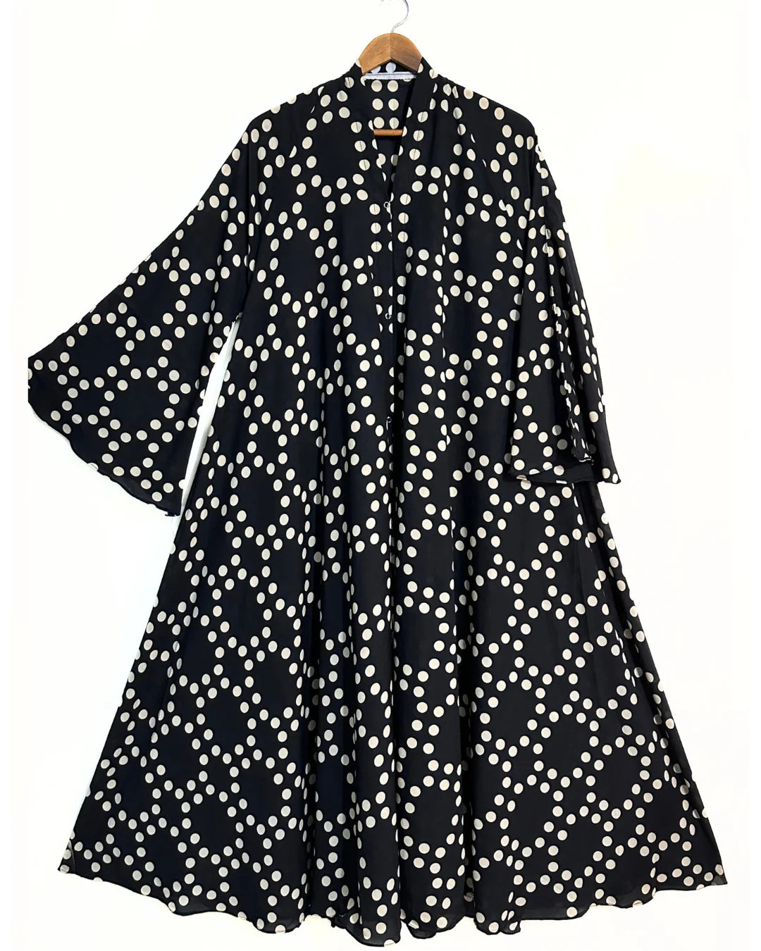 Pearly Dots Front Open Long Flair Abaya
