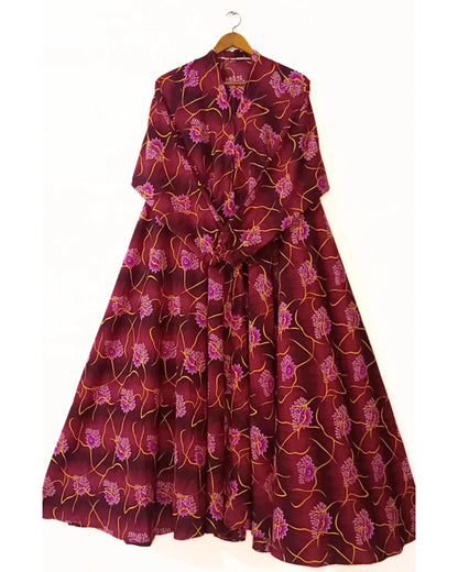 Velvet Vine Front Open Long Flair Abaya