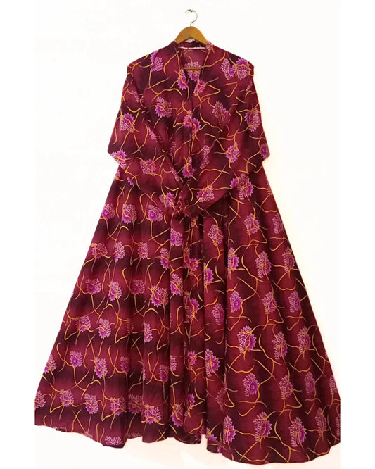 Velvet Vine Front Open Long Flair Abaya