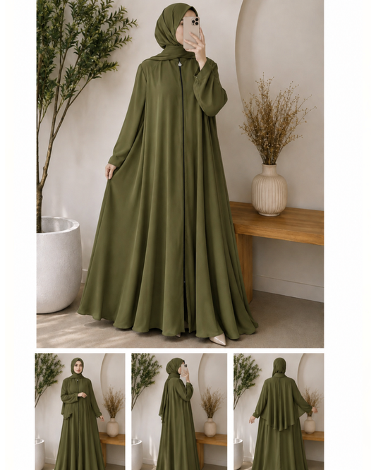 Zipper Style Abaya-Mehendi Colour