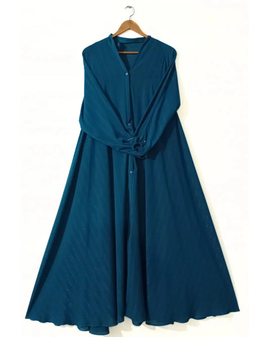 Front Open Zarri Abaya- Zinc