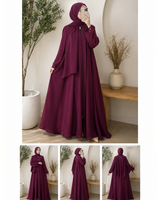 Zipper Style Abaya-Maroon