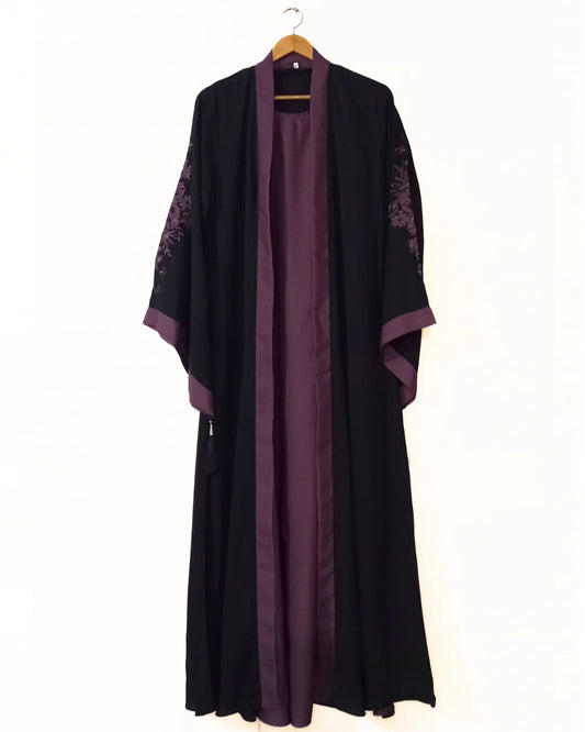 Embroidered Gown Abaya With Attached Inner-Plum