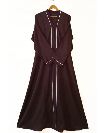 Dark Brown Front Open Abaya With White Lines