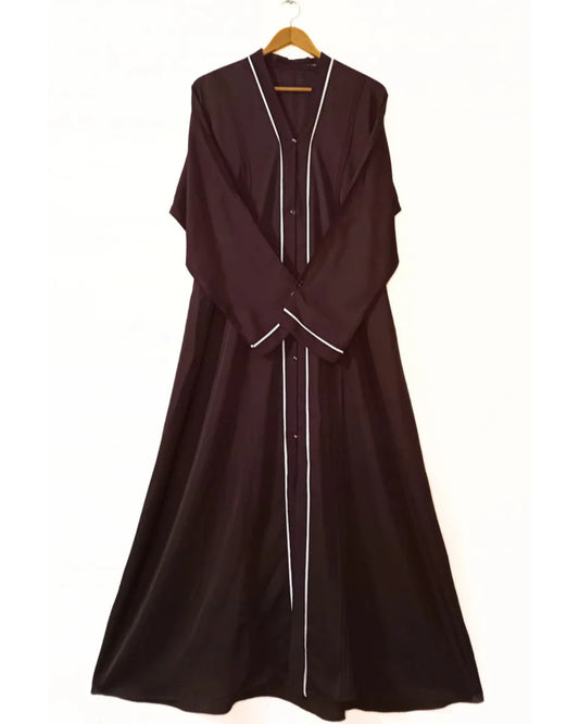 Dark Brown Front Open Abaya With White Lines