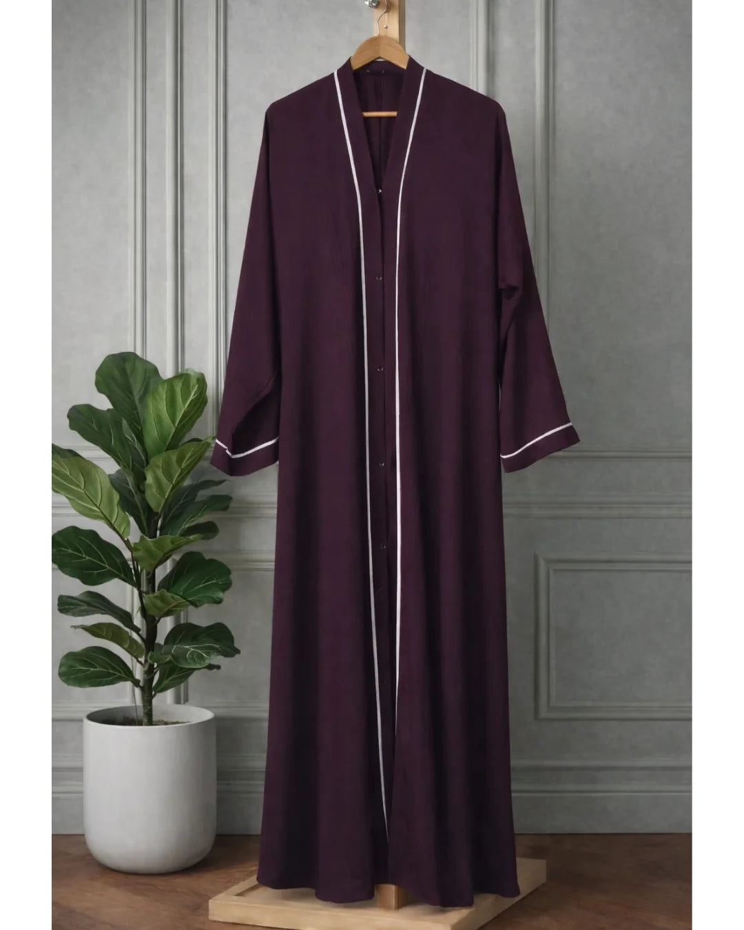 Maroon Nidha Abaya With White Lines
