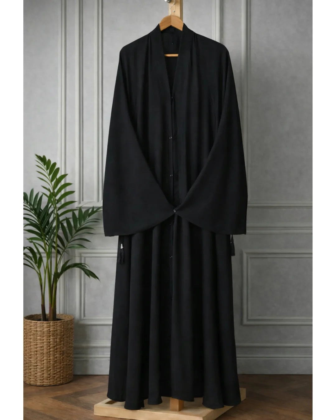 Black Aura Front Open Long Flair Nidha Abaya