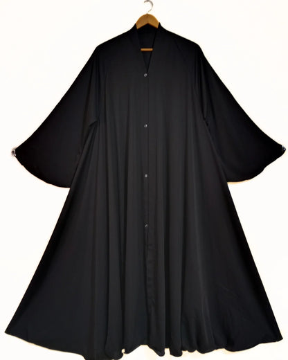 Black Front Open Long Flair Abaya