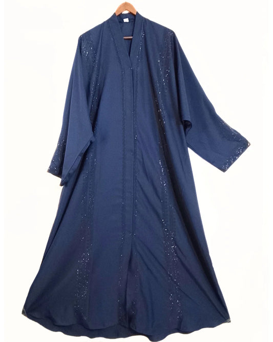 Blue Front Open Nidha Abaya With Stonework