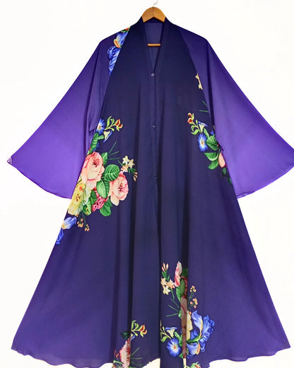 Royal Bloom Front Open Long Flair Abaya