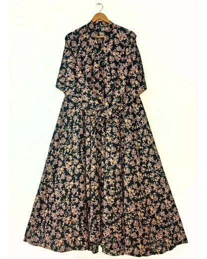 Autumn Bloom Front Open Long Flair Abaya