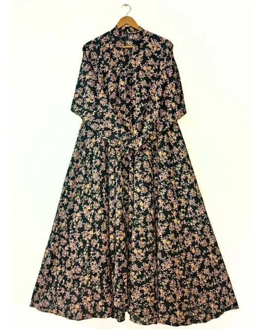 Autumn Bloom Front Open Long Flair Abaya