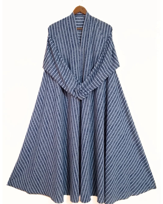 Blue And White Stripe Pattern Long Flair Abaya