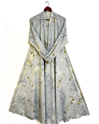 Silver Bloom Front Open Long Flare Abaya