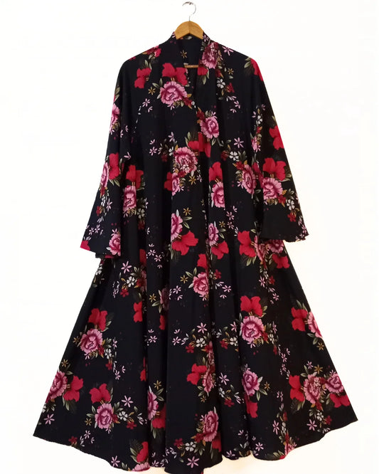 Rosella Charm Front Open Long Flair Abaya