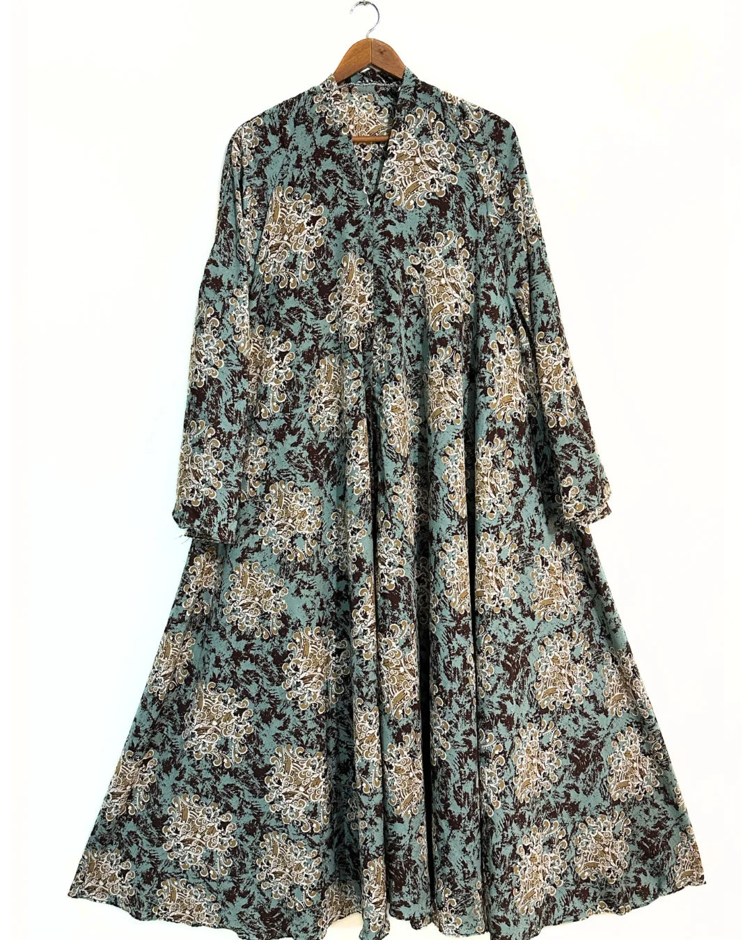 Royal Sage Front Open Long Flair Abaya