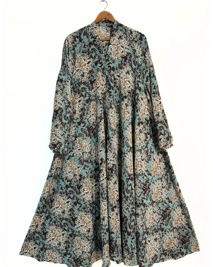 Royal Sage Front Open Long Flair Abaya