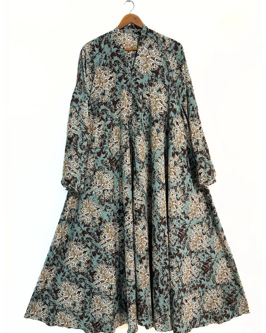 Royal Sage Front Open Long Flair Abaya