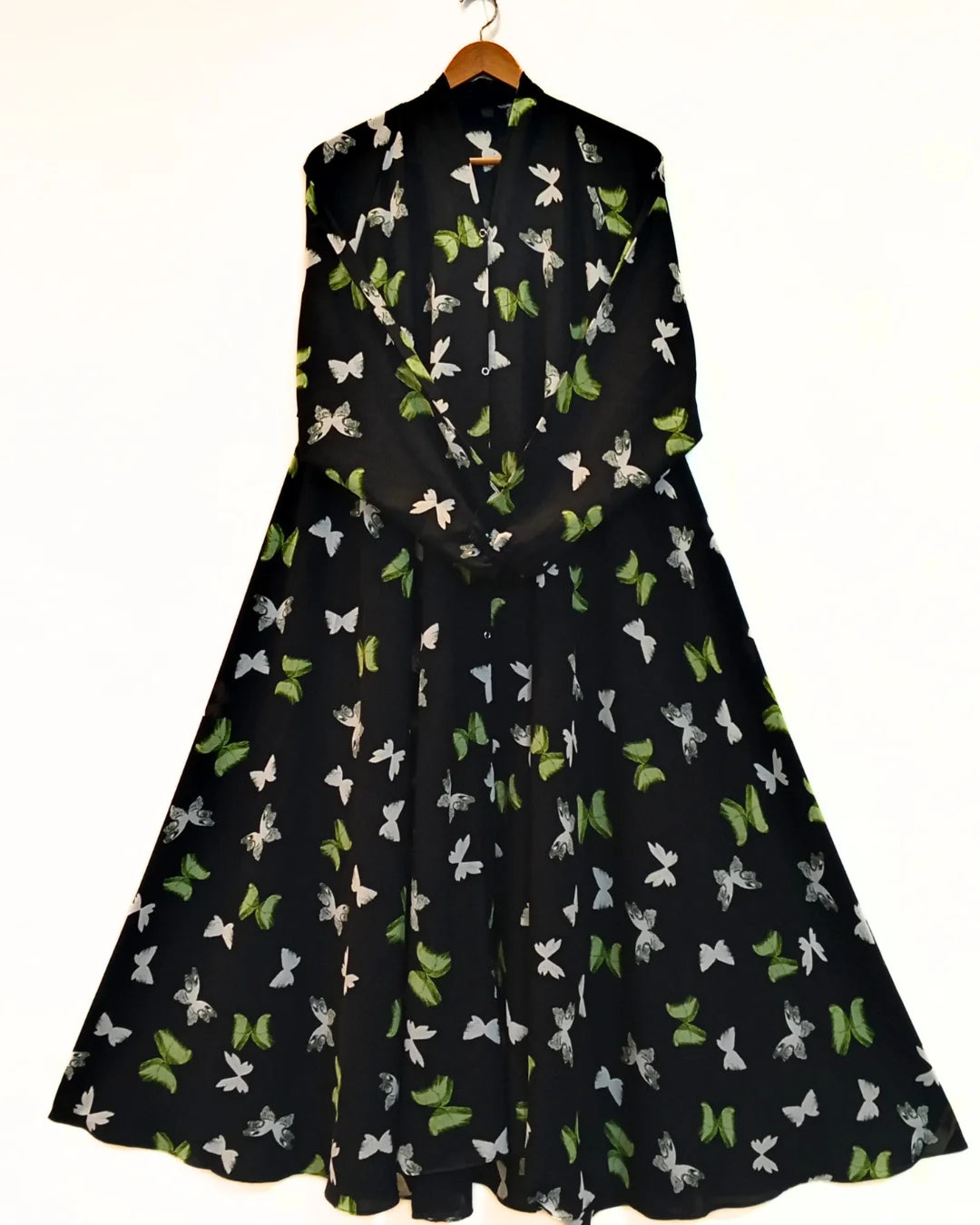 Emerald Flutter Front Open Long Flair Abaya