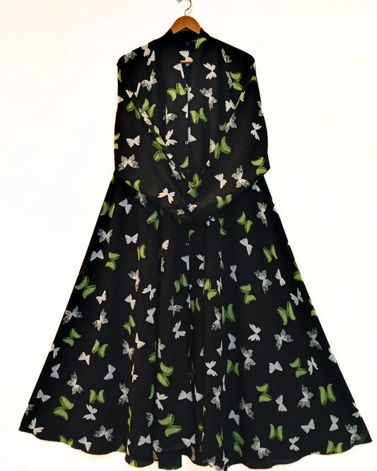 Emerald Flutter Front Open Long Flair Abaya