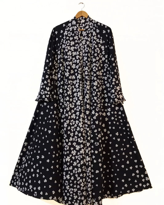 Petal Noir Front Open Long Flared Abaya