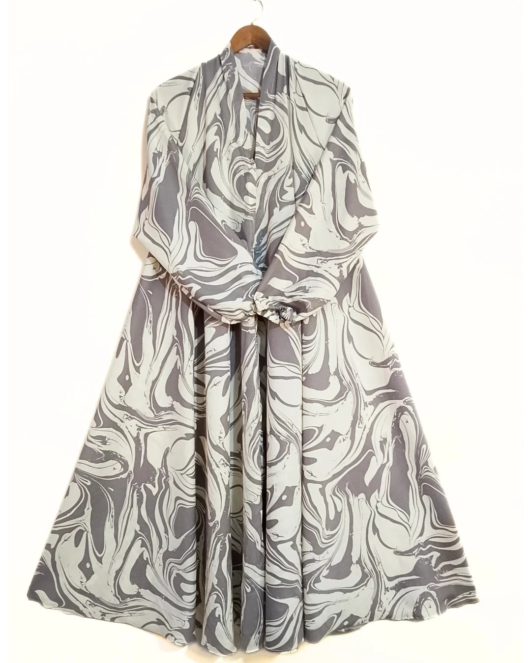 Marble Swirl Front Open Long Flair Abaya