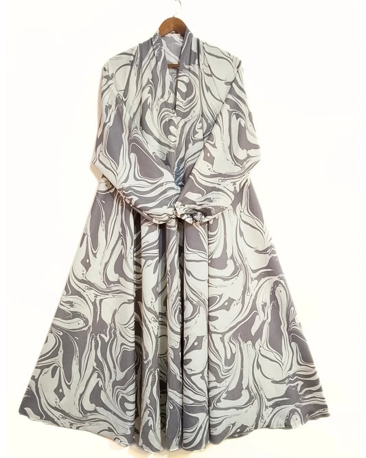 Marble Swirl Front Open Long Flair Abaya