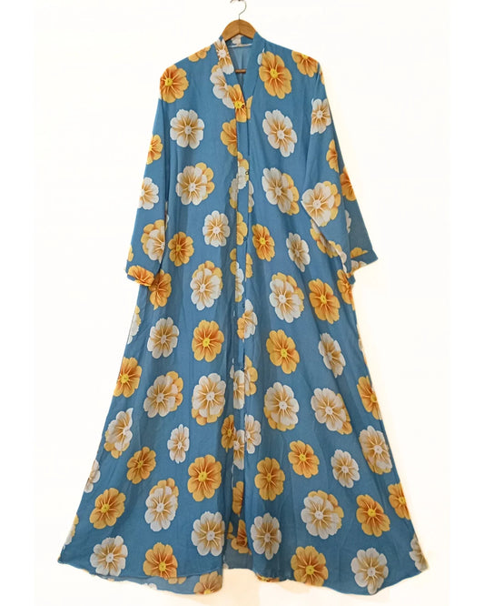 Blue Daisy Front Open Abaya