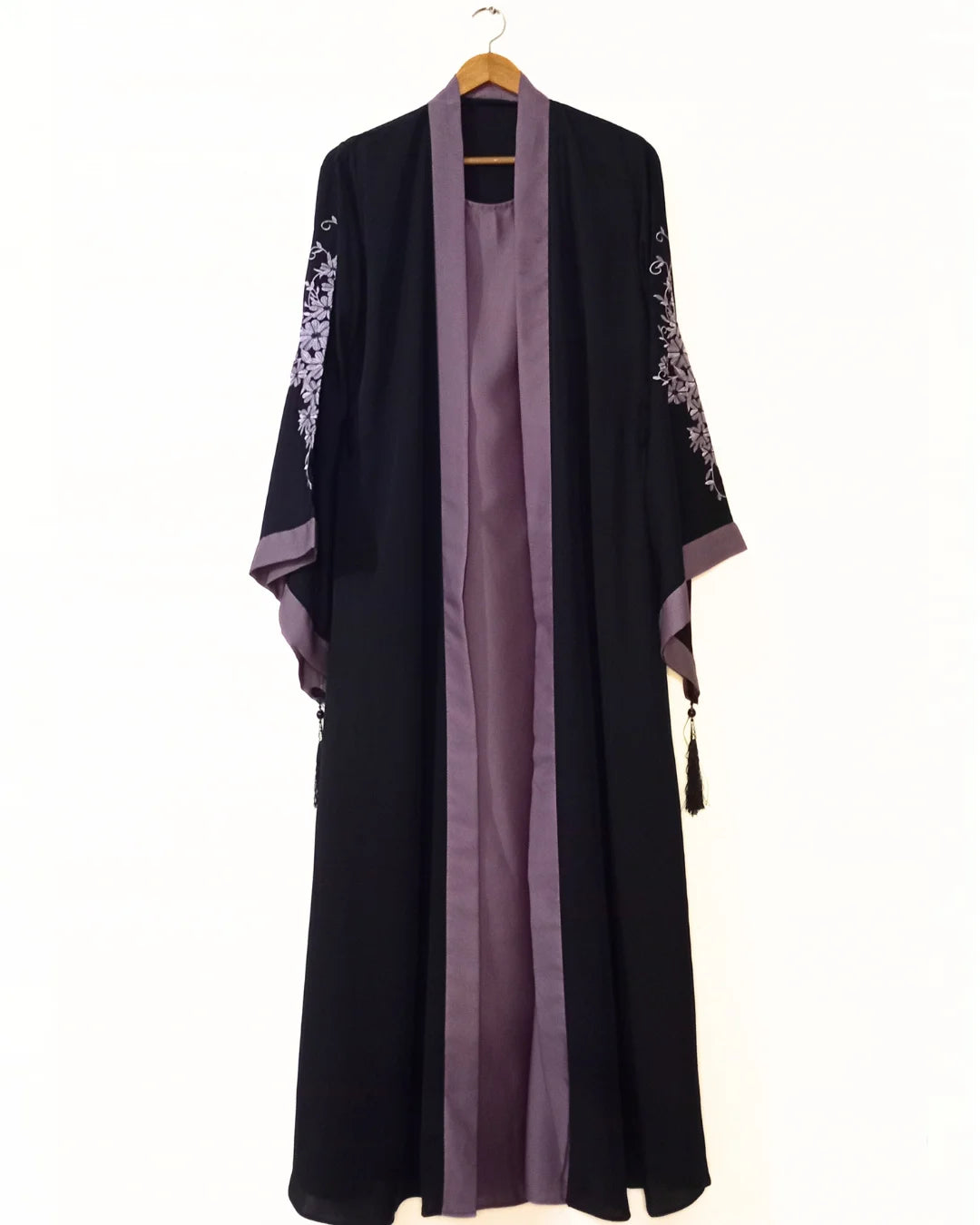 Embroidered Gown Abaya With Attached Inner-Lilac