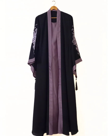 Embroidered Gown Abaya With Attached Inner-Lilac
