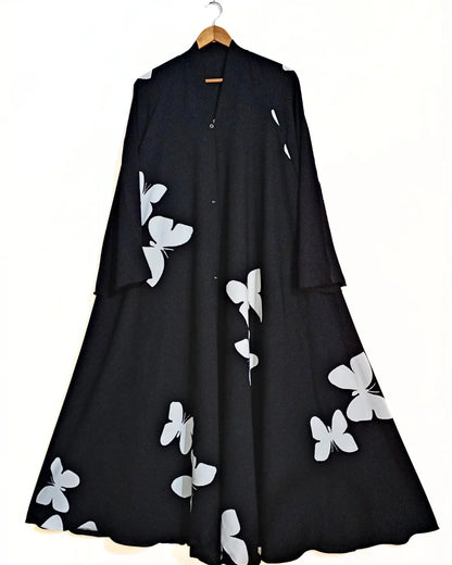 Ethereal Butterfly Front Open Long Flair Abaya