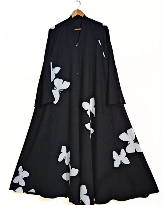 Ethereal Butterfly Front Open Long Flair Abaya
