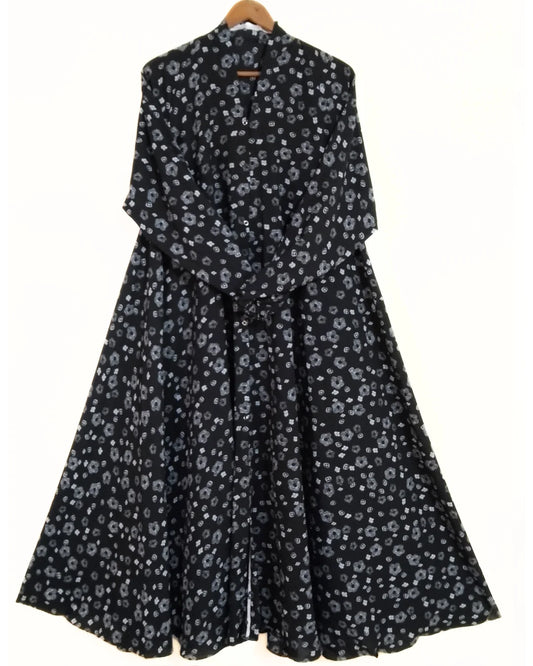 Nightfall Bloom Front Open Long Flair Abaya