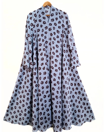 Abstract Print Front Open Long Flair Crinkle Abaya