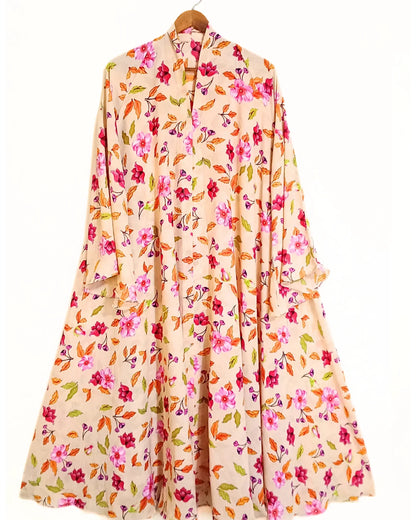 Summer Flower Front Open Long Flair Abaya