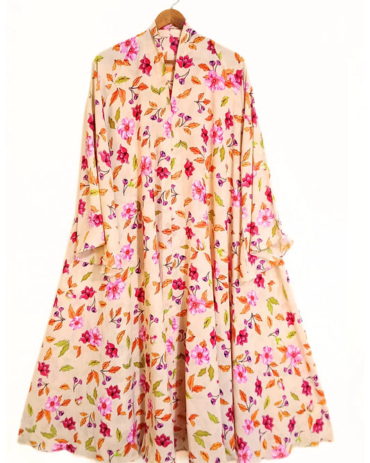 Summer Flower Front Open Long Flair Abaya
