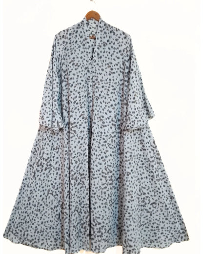 Soft Pebble Print Front Open Long Flare Abaya