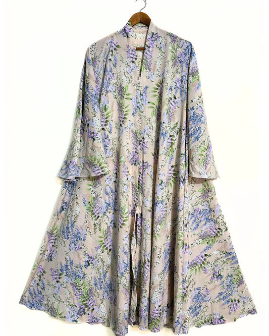 Lavender Meadow Front Open Long Flair Abaya