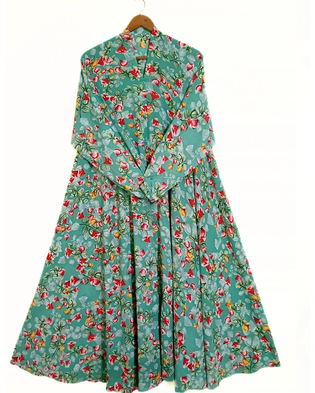 Emerald Blossom Front Open Long Flair Abaya