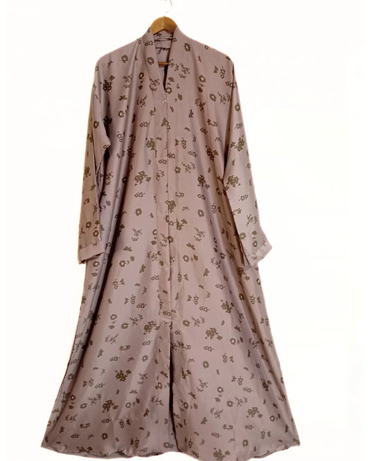 Mocha Bloom Front Open Crinkle Abaya