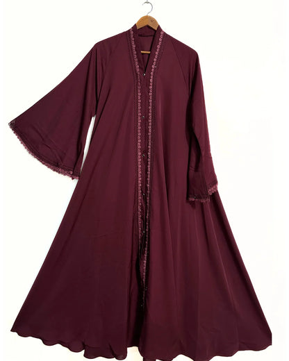 Maroon Nidha Abaya With Lace work