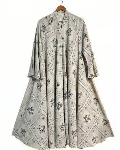 Vintage Print Front Open Long Flair Abaya