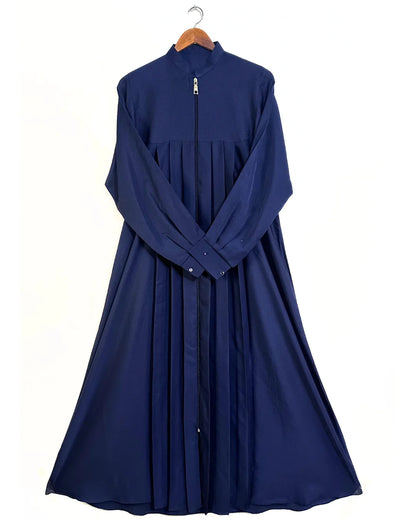 Blue Nidha Abaya With Collar, Zipper And Pockets