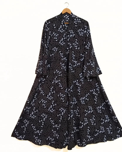 Black Breeze Front Open Long Flair Abaya